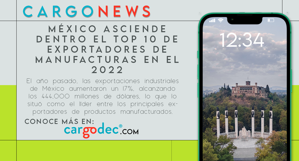 México asciende dentro el top 10 de exportadores de manufacturas en el 2022